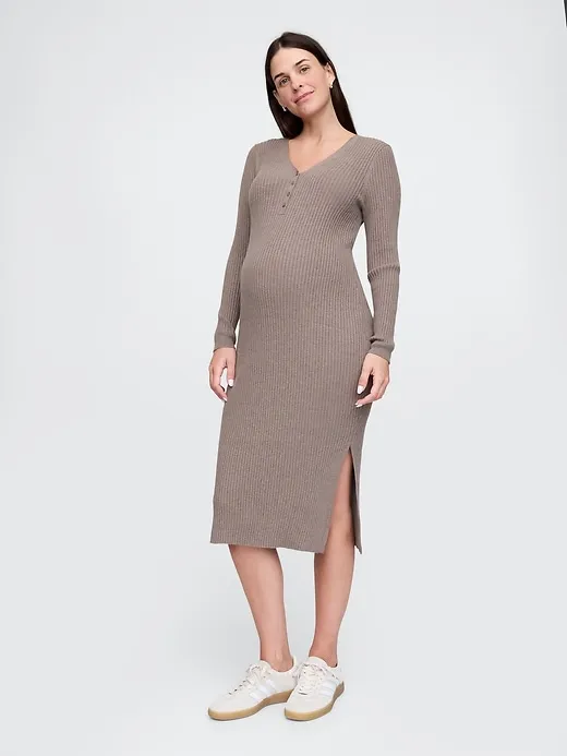 Maternity CashSoft Rib Henley Midi Sweater Dress sold by GAP
