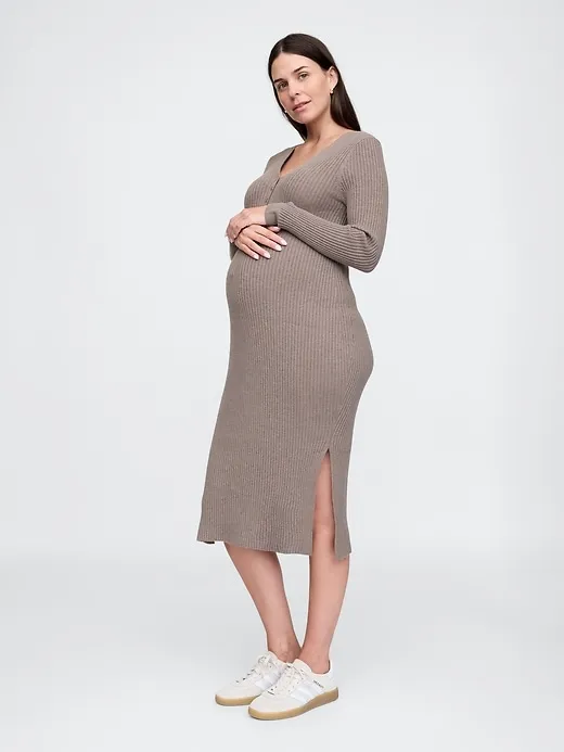 Maternity CashSoft Rib Henley Midi Sweater Dress sold by GAP product image thumbnail 3