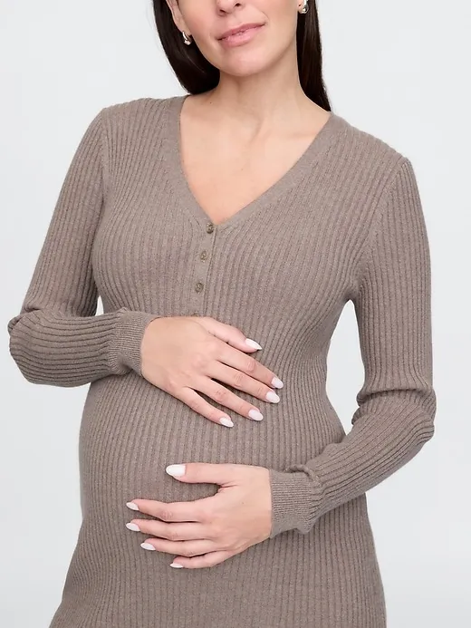 Maternity CashSoft Rib Henley Midi Sweater Dress sold by GAP product image thumbnail 4