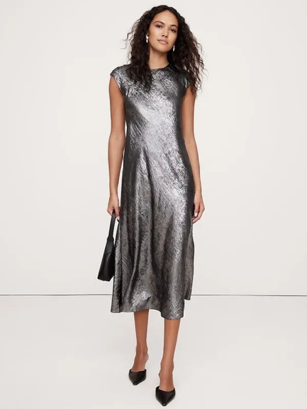 Bias-Cut Satin Midi Dress sold by Banana Republic