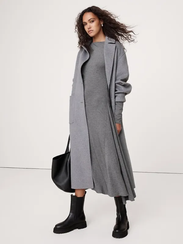 Wool-Blend Asymmetric Midi Dress sold by Banana Republic