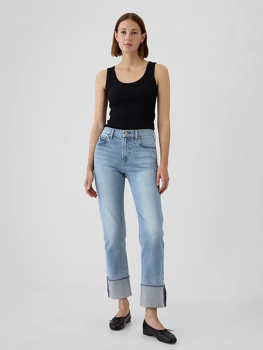 High Rise Cuffed '90s Straight Jeans sold by GAP