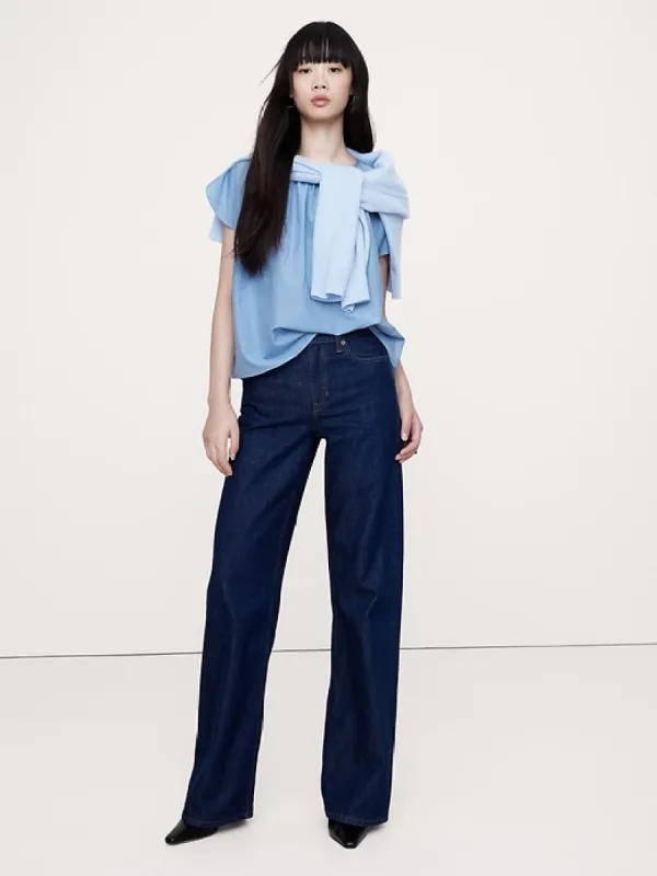 Cotton-Silk Tulip-Sleeve Shirt sold by Banana Republic