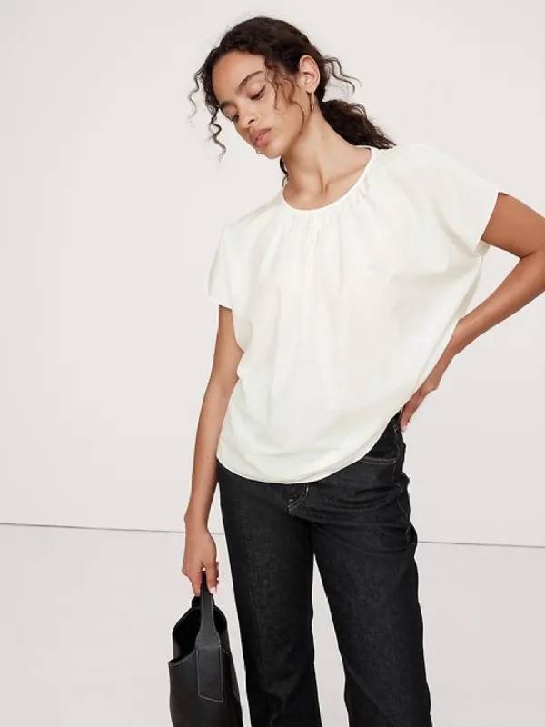 Cotton-Silk Tulip-Sleeve Shirt sold by Banana Republic