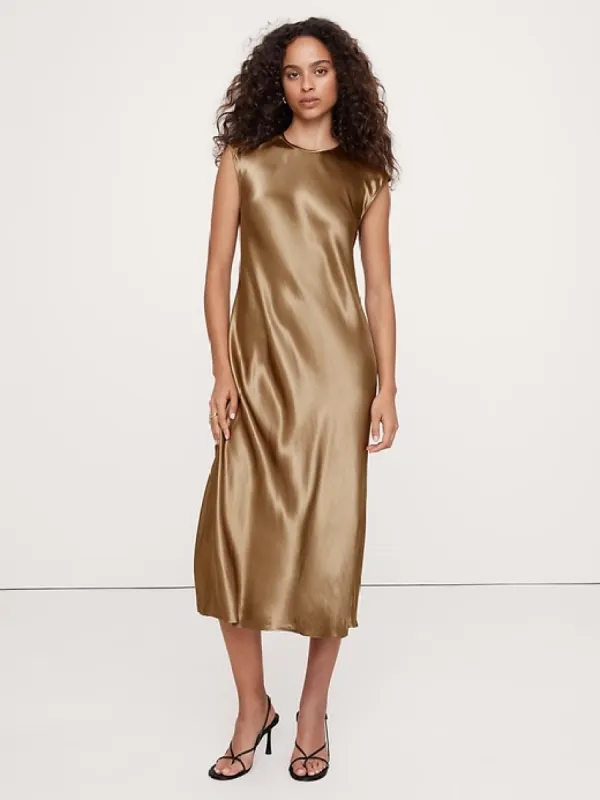 Bias-Cut Satin Midi Dress sold by Banana Republic