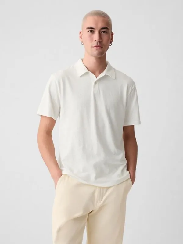 Linen-Cotton Polo Shirt sold by GAP