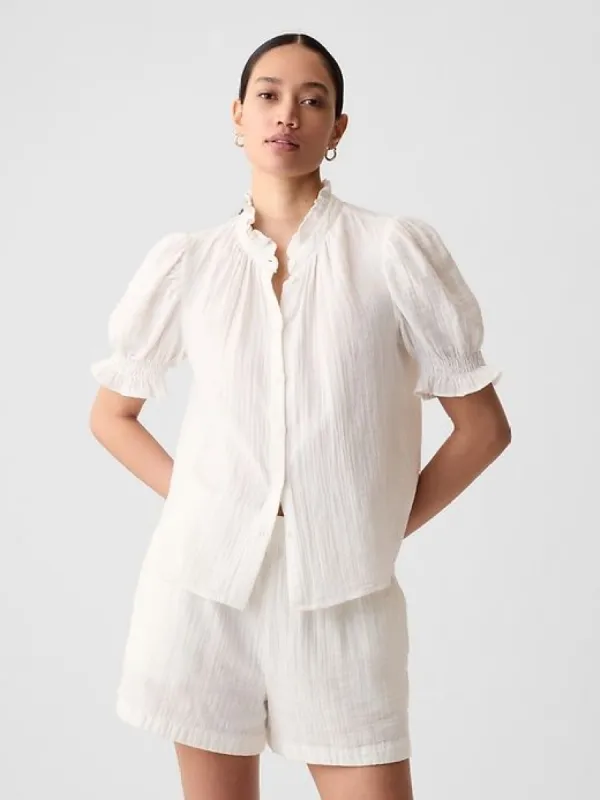 Crinkle Gauze Puff Sleeve Shirt sold by GAP