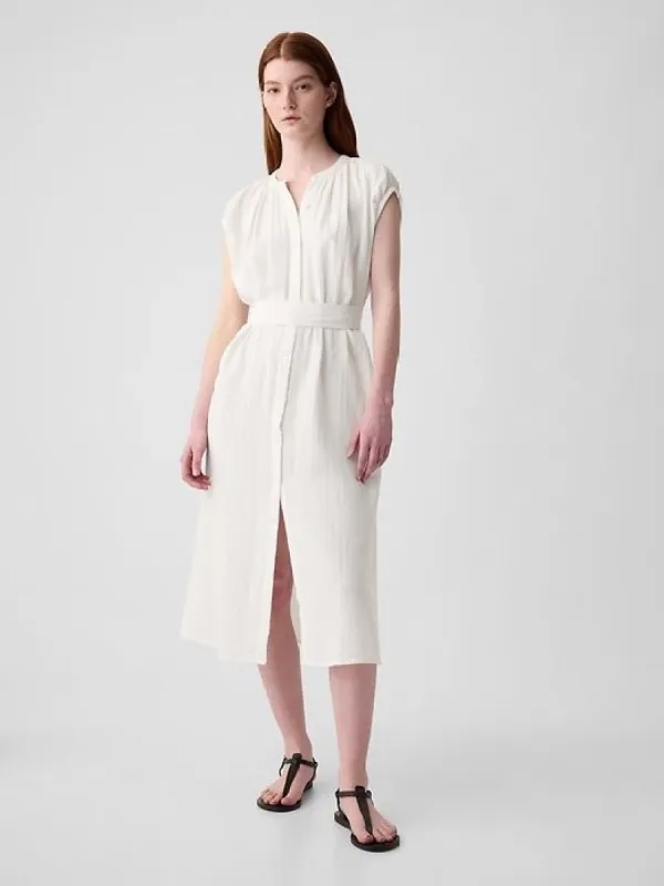 Crinkle Gauze Belted Midi Dress sold by GAP
