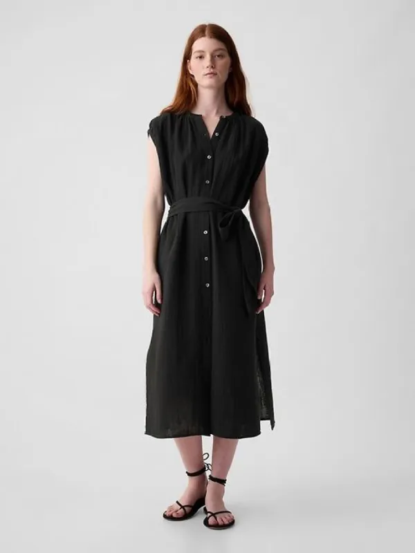 Crinkle Gauze Belted Midi Dress sold by GAP
