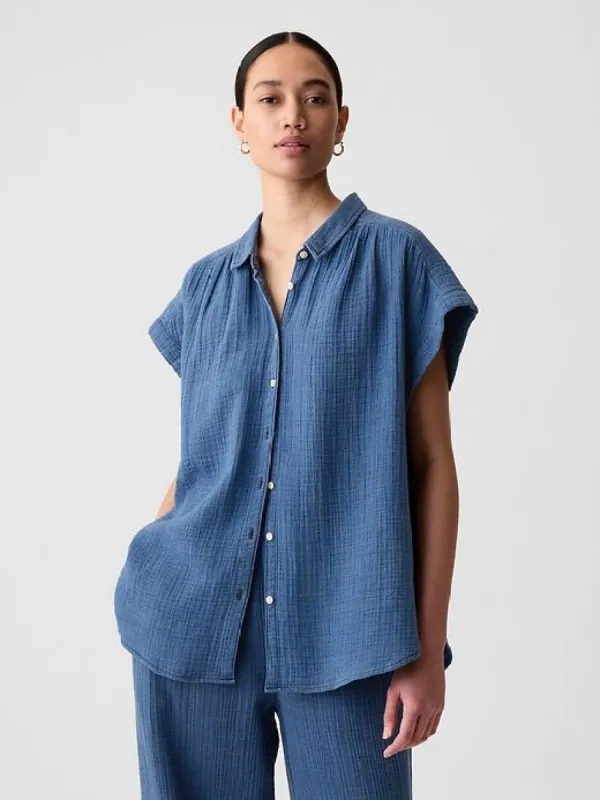 Crinkle Gauze Denim Shirt sold by GAP