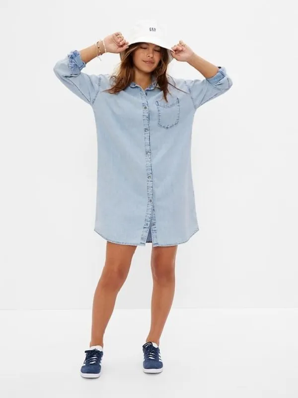 Teen Oversized Denim Shirtdress with Washwell sold by GAP