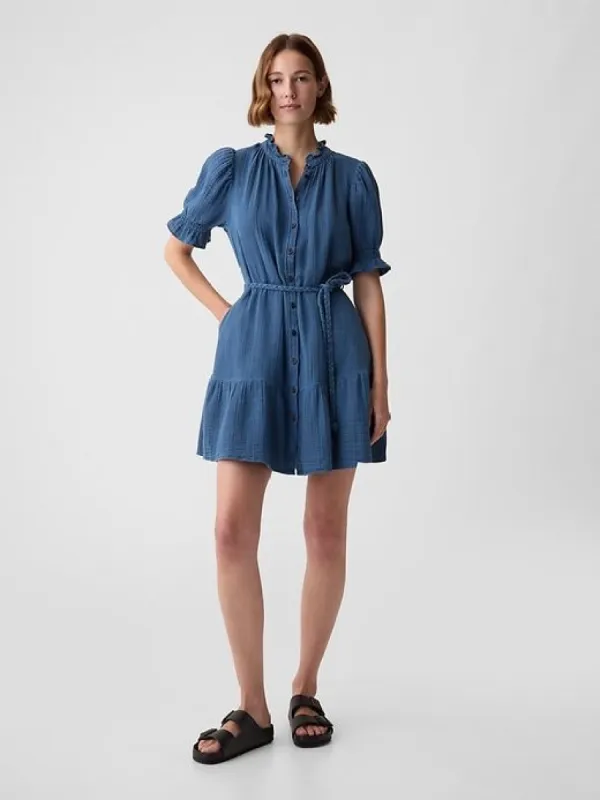 Crinkle Gauze Denim Mini Dress sold by GAP