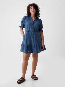 Crinkle Gauze Denim Mini Dress sold by GAP