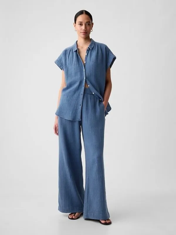 Crinkle Gauze Wide-Leg Pants sold by GAP