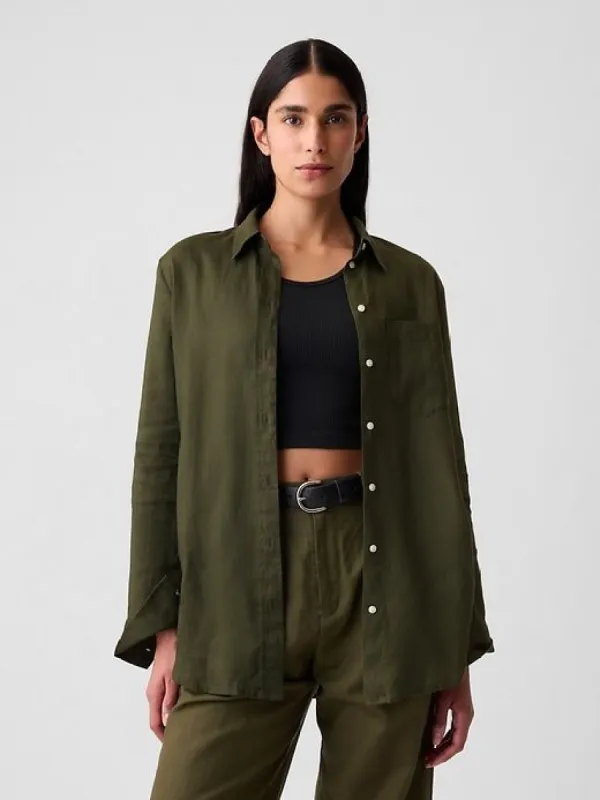 100% Linen Boyfriend Shirt sold by GAP