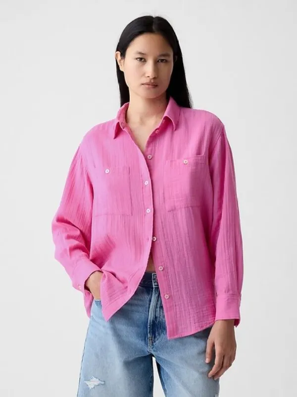 Crinkle Gauze Big Shirt sold by GAP