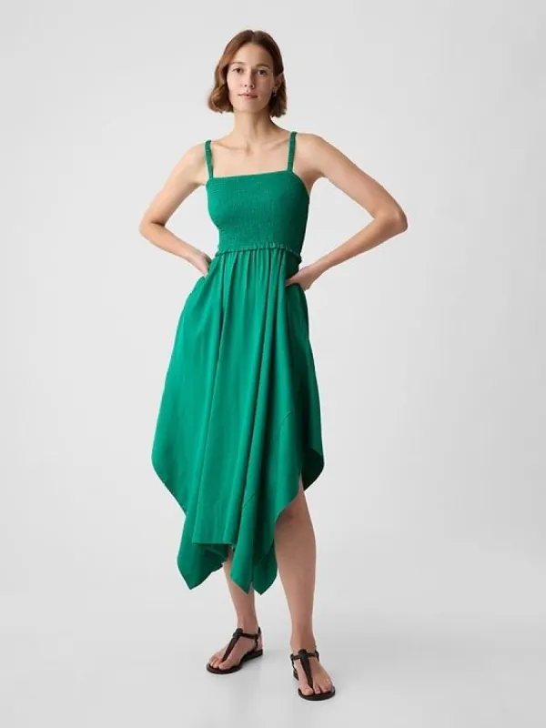 Smocked Handkerchief Hem Midi Dress sold by GAP