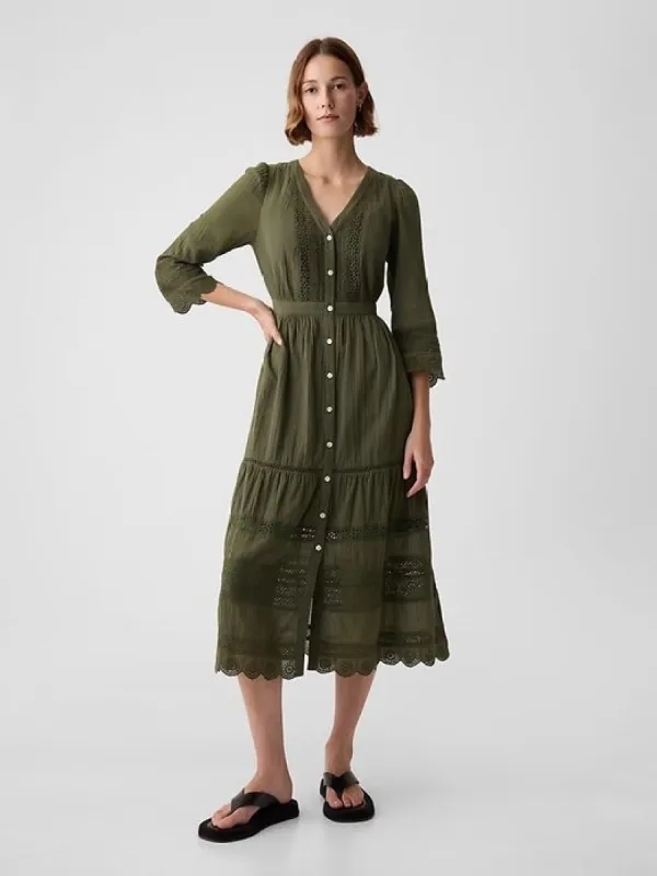 Crinkle Gauze Lace Midi Dress sold by GAP