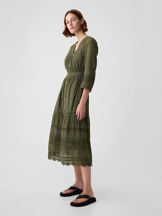 Crinkle Gauze Lace Midi Dress sold by GAP product image thumbnail 3
