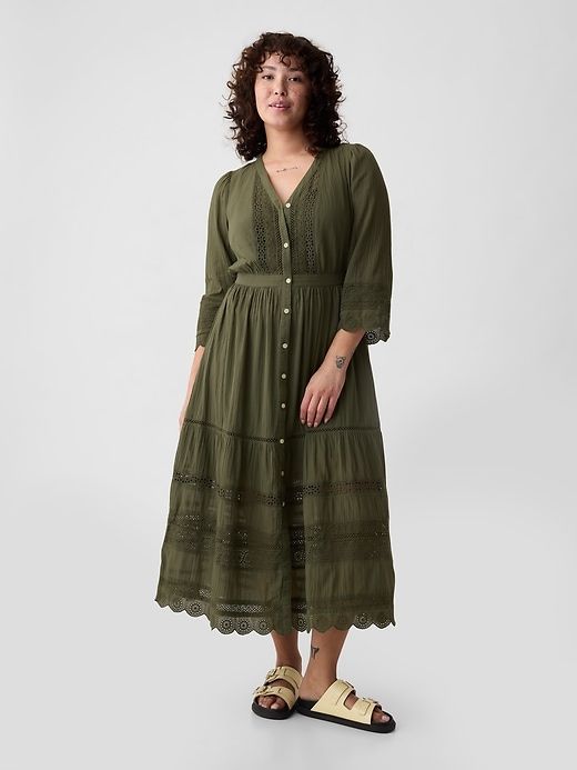 Crinkle Gauze Lace Midi Dress sold by GAP product image thumbnail 5