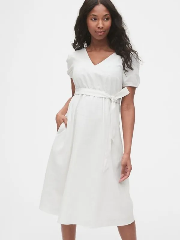 Maternity Linen-Cotton V-Neck Midi Dress sold by GAP