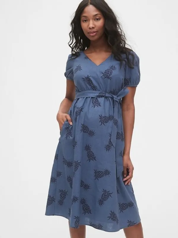 Maternity Linen-Cotton V-Neck Midi Dress sold by GAP