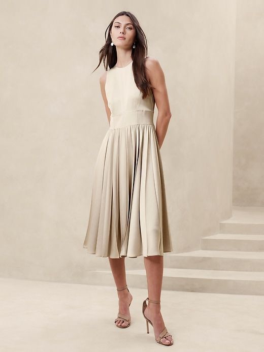 Ness Pleated Satin Midi Dress sold by Banana Republic