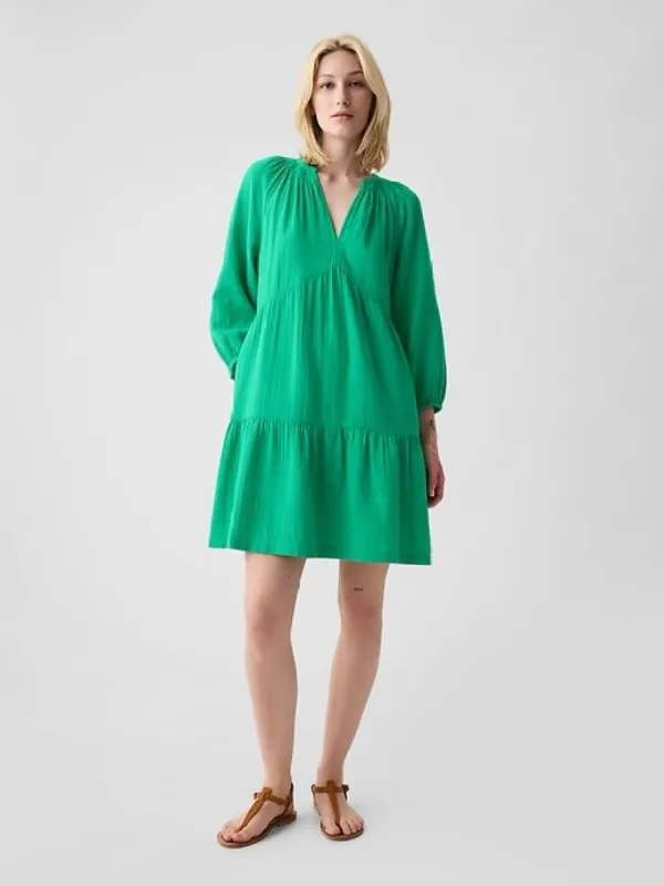 Crinkle Gauze Tiered Mini Dress sold by GAP