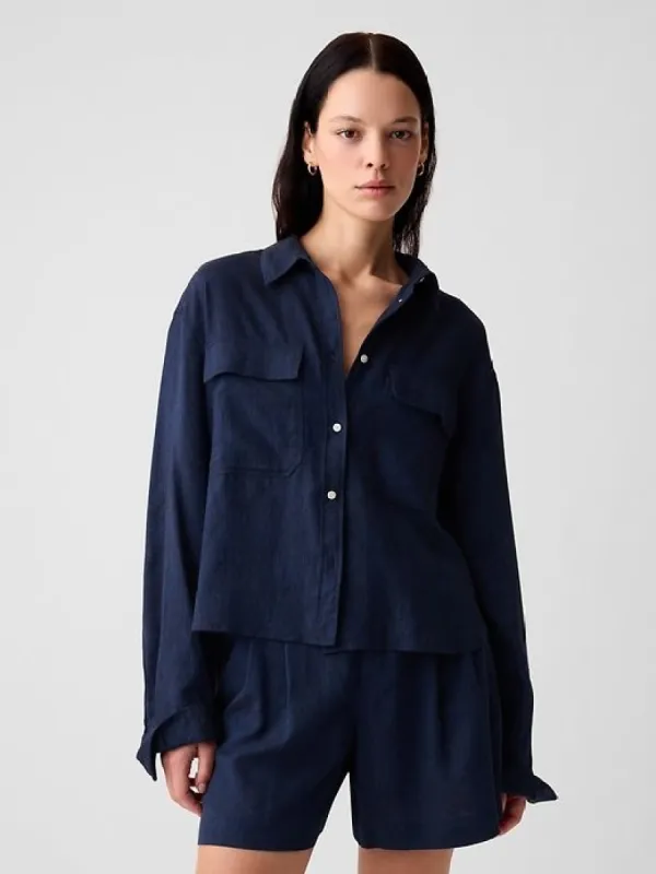 Oversized Linen Cropped Shirt sold by GAP
