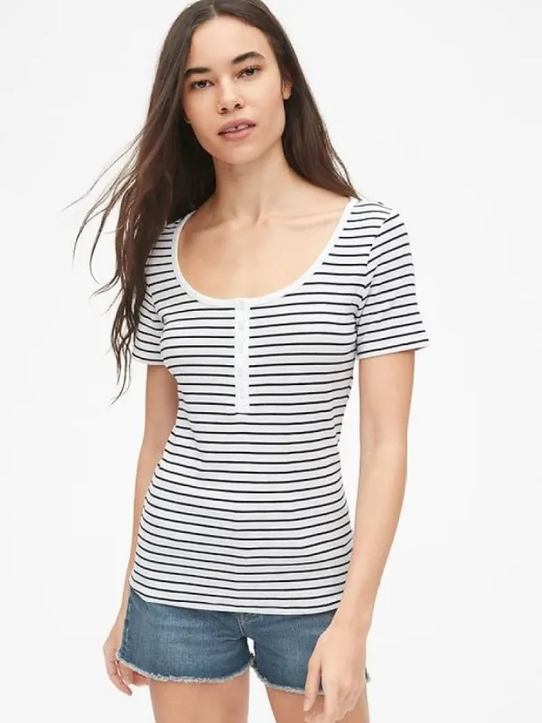 Stripe Ribbed Scoopneck Henley sold by GAP
