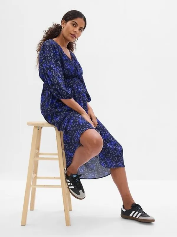 Maternity Puff Sleeve Smocked Midi Dress sold by GAP