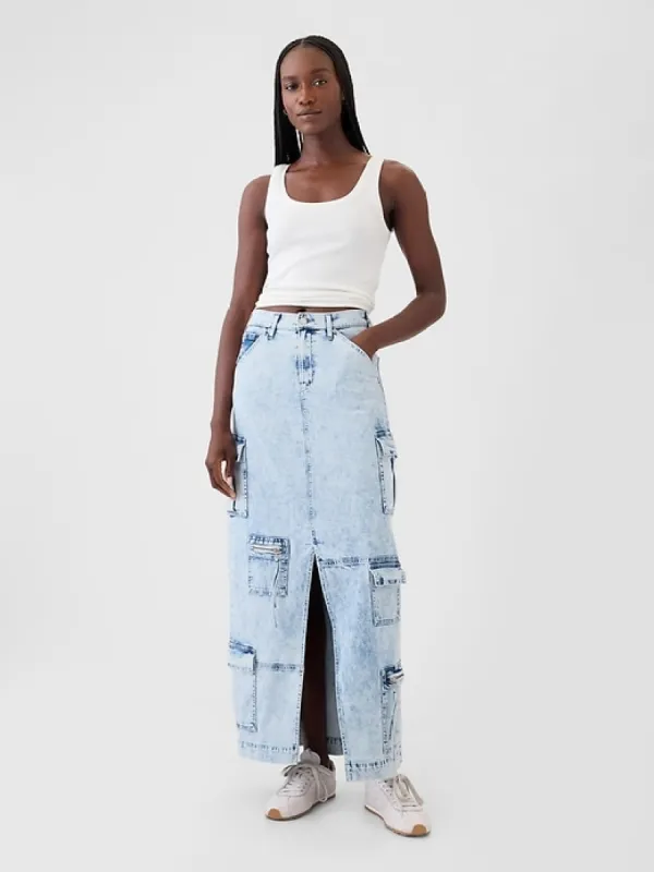 Denim Double Cargo Maxi Skirt sold by GAP