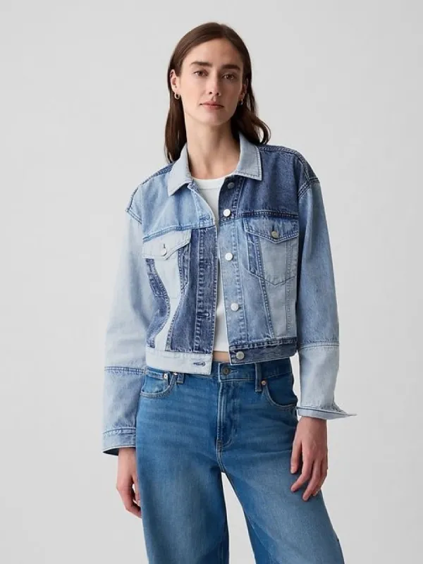 Cropped Patchwork Icon Denim Jacket sold by GAP