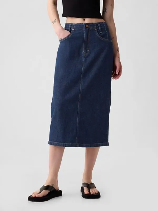 Button-Back Denim Midi Pencil Skirt sold by GAP