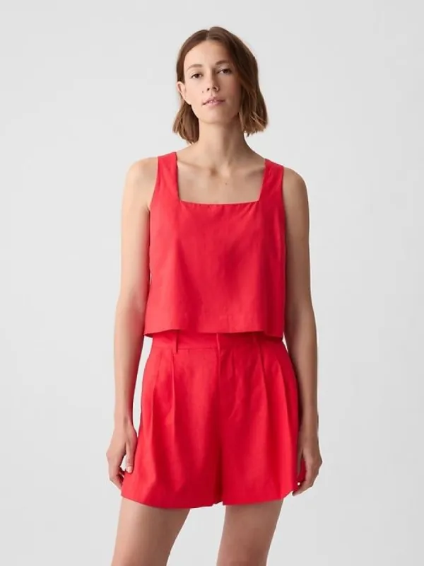 Linen-Blend Button-Back Cropped Tank Top sold by GAP
