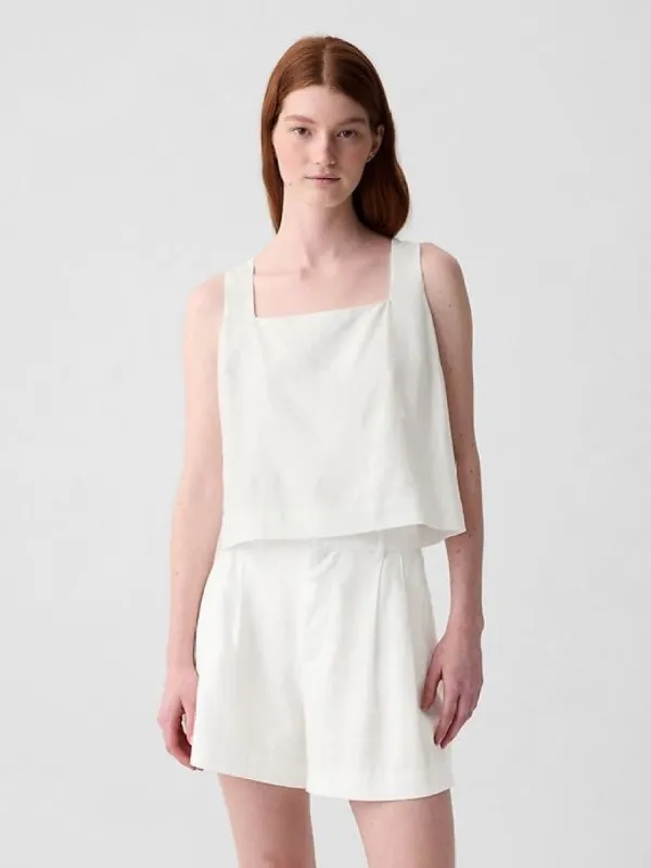 Linen-Blend Button-Back Cropped Tank Top sold by GAP