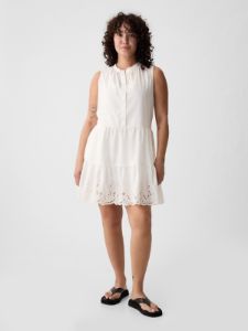 Linen-Blend Eyelet Mini Shirtdress sold by GAP