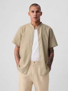 Linen-Cotton Collarless Shirt sold by GAP