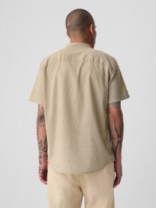 Linen-Cotton Collarless Shirt sold by GAP