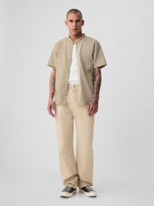 Linen-Cotton Collarless Shirt sold by GAP