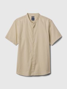 Linen-Cotton Collarless Shirt sold by GAP