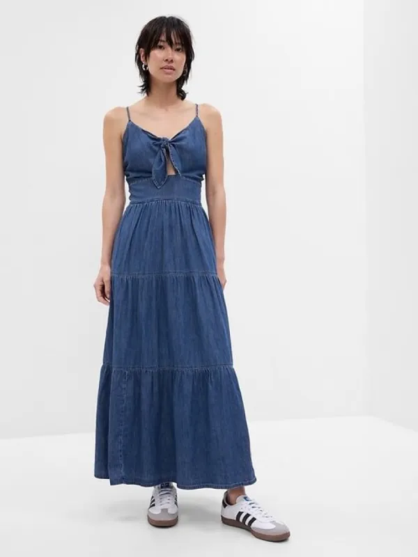 Tie-Front Tiered Denim Maxi Dress sold by GAP