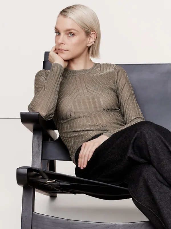 Metallic Ribbed Sweater Top sold by Banana Republic