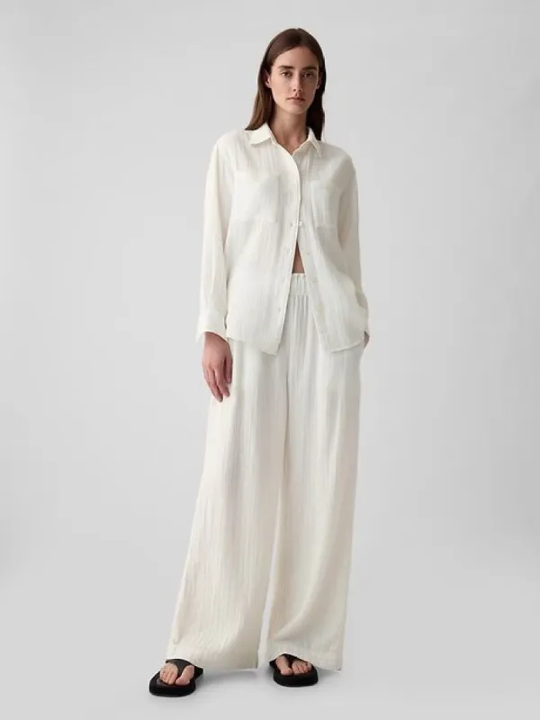 Mid Rise Crinkle Gauze Wide-Leg Pants sold by GAP