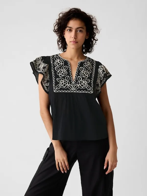 Crinkle Gauze Embroidered Cropped Shirt sold by GAP