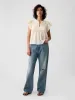 Crinkle Gauze Embroidered Cropped Shirt sold by GAP