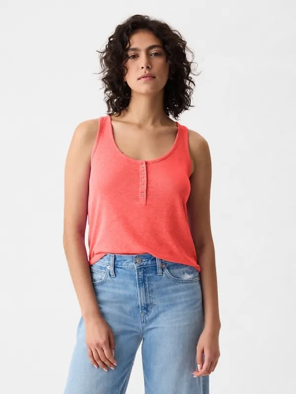 Linen-Blend Henley Tank Top sold by GAP
