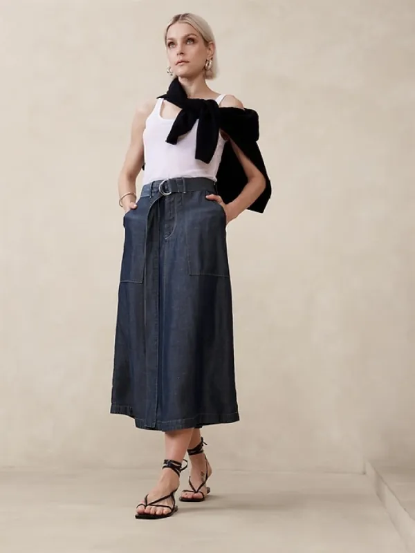 TENCEL™-Linen Chambray Maxi Skirt sold by Banana Republic