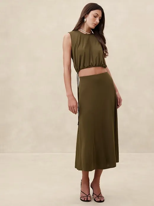 Crepe Knit Bubble-Hem Crop Top sold by Banana Republic