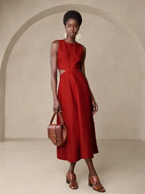 Lina Linen Cutout Midi Dress sold by GAP